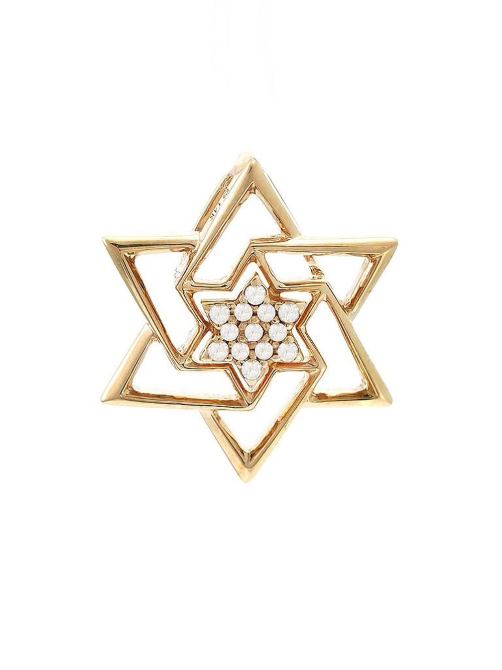 14K Real Solid Yellow Gold Star of David Natural Diamond Pendant 0.05ctw